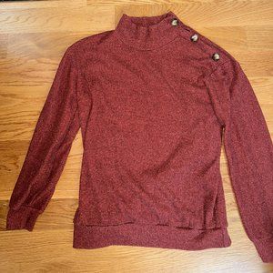 Burnt Orange/Red MockNeck Sweater with Button Detail - size Small